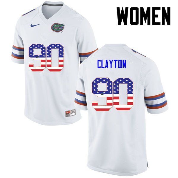 Women Florida Gators #90 Antonneous Clayton College Football USA Flag Fashion Jerseys-White - Click Image to Close